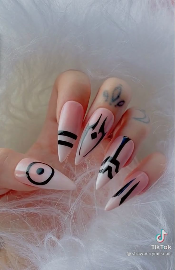 Sukuna Nails, Mekap Mata, Hippie Nails, Anime Nails, Grunge Nails, Pretty Gel Nails, Soft Nails, Kawaii Nails, Black Nail