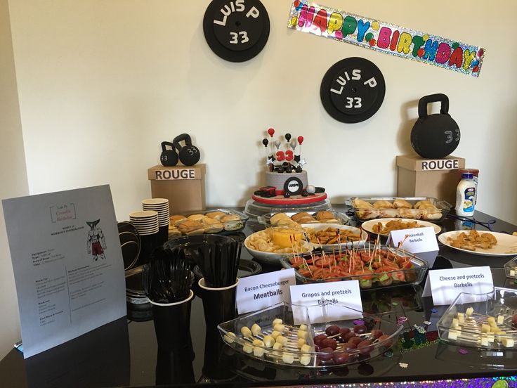 a table filled with lots of food and desserts