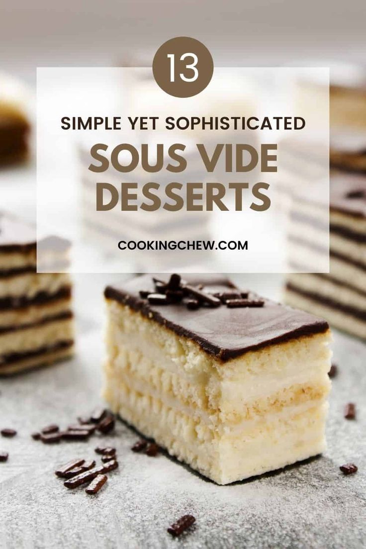 some desserts are stacked on top of each other with the words, simple yet sophisticated sous