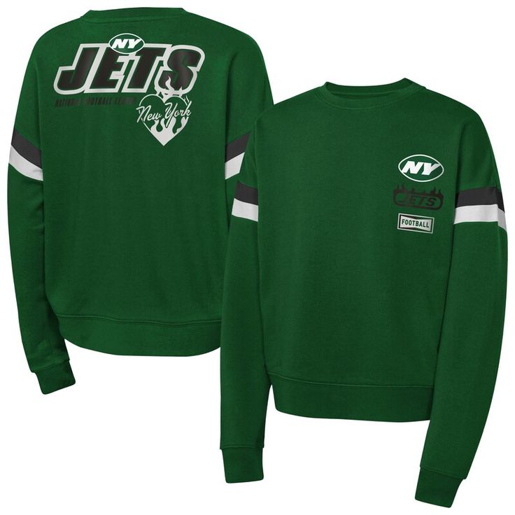 Dress your young fan in New York Jets spirit with the Green Eternal Love Pullover Sweatshirt. This midweight sweatshirt features vibrant team color stripes below each shoulder for a spirited look that's perfect from the first snap to the final whistle. Plus, with team graphics printed on the left chest and back, there'll be no mistaking who your young fan is rooting for. Jet Girl, Ny Jets, New York Jets, Fleece Pants, Eternal Love, Crop Sweatshirt, Color Stripes, Kids Sweatshirt, Full Zip Hoodie