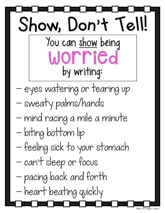 a poster with the words, show don't tell you can show being worried by writing