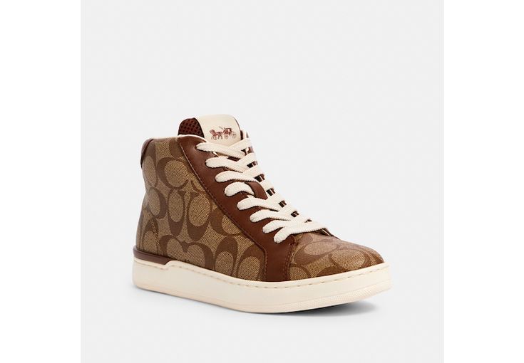 Clip High Top Sneaker | Stuart Weitzman Sporty Brown High-top Canvas Sneakers, Sporty Brown Canvas High-top Sneakers, Brown Canvas Lace-up High-top Sneakers, Brown Lace-up Canvas High-top Sneakers, Fall Mid-top Canvas Sneakers, Brown Canvas High-top Sneakers With Rubber Sole, Brown Canvas High-top Sneakers With Round Toe, Fall Canvas High-top Sneakers With Rubber Sole, Brown Canvas High-top Sneakers