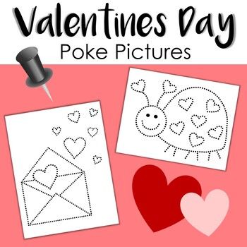 valentine's day poke pictures for kids to color, cut and sew on