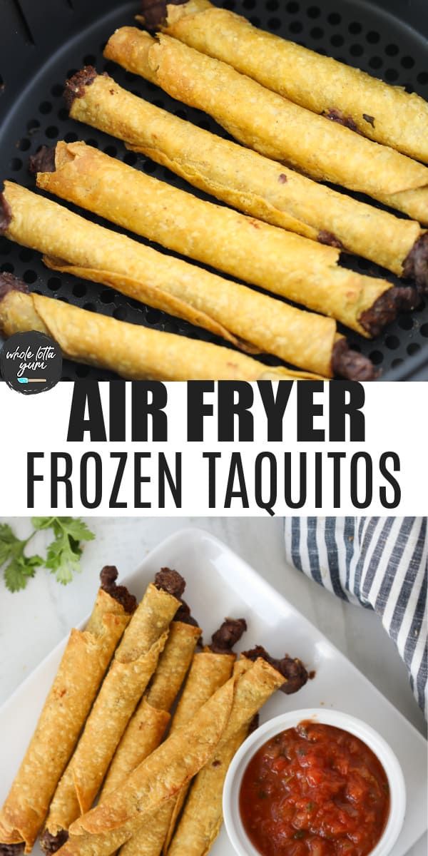 air fryer frozen taquitass on a white plate