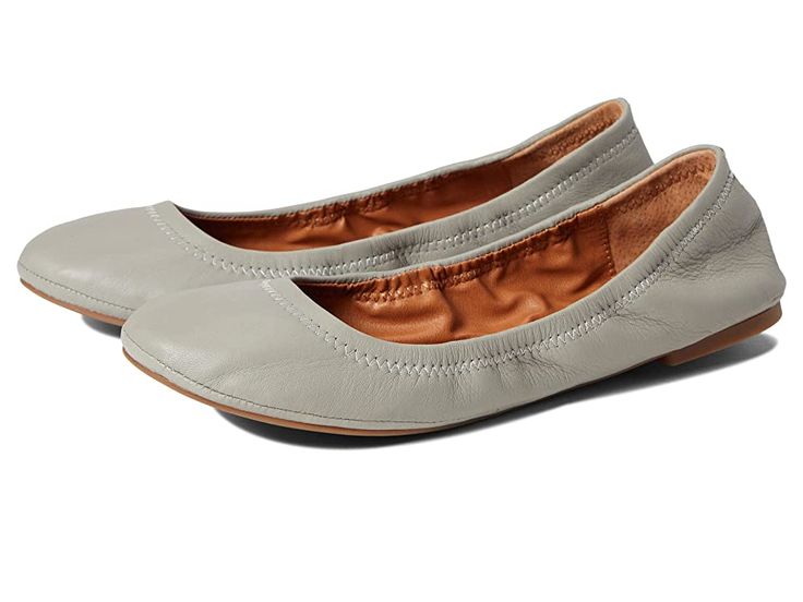 Lucky Brand Emmie - Women's Flat Shoes : Light Seagrass : The Lucky Brand Emmie flat is feminine and versatile with an easy slip-on design, elasticized topline, and a plain rounded toe. Available in leather or fabric upper finishes. Breathable man-made lining. Lightly padded footbed provides long-lasting comfort. Flexible rubber outsole. Imported. Please note: some soles may have a clover detail. Measurements: Heel Height: 1 4 in Weight: 4 oz Product measurements were taken using size 8, width M Casual Slip-ons With Leather Footbed For Spring, Cushioned Slip-on Ballet Flats, Leather Slip-on Ballet Flats For Spring, Casual Flats With Leather Footbed And Almond Toe, Slip-on Ballet Flats With Textured Sole, Casual Almond Toe Flats With Leather Footbed, Comfortable Fall Slip-ons For Everyday, Casual Almond Toe Flats With Rubber Sole, Casual Ballet Flats With Almond Toe And Branded Insole