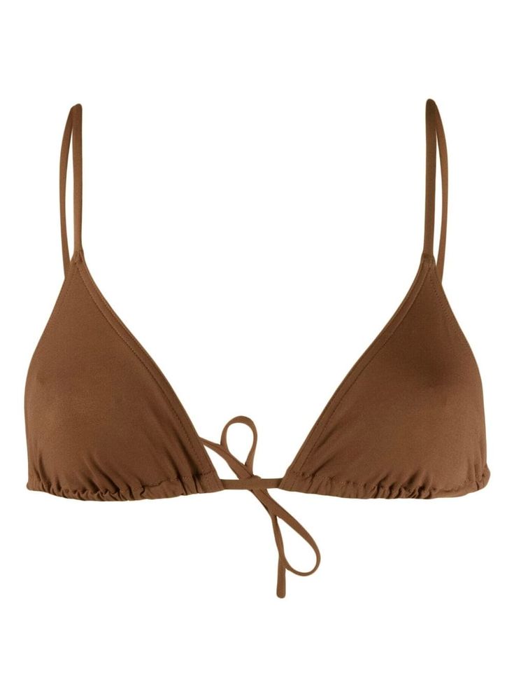 cognac brown triangle cup spaghetti straps rear tie fastening Be mindful to try on swimwear over your own garments. Be Mindful, Try On, Cognac, Spaghetti Strap, Spaghetti, Quick Saves