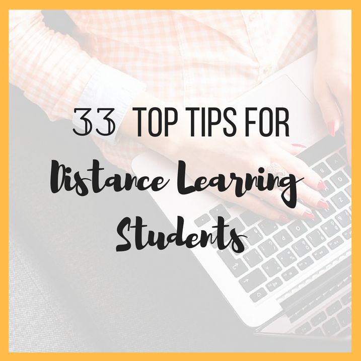 a person typing on a laptop with the words 3 top tips for distance learning students