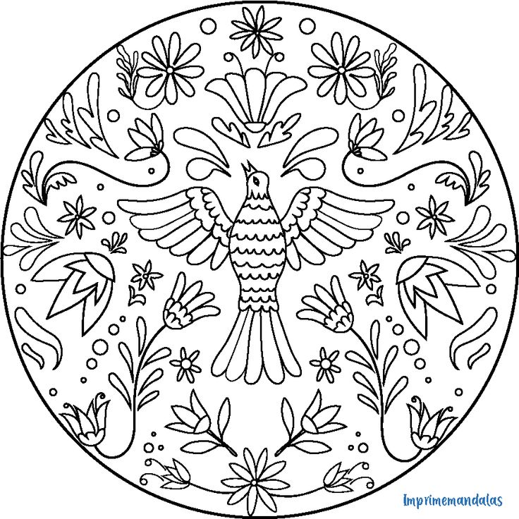 a coloring page with an image of a bird and flowers in the middle of it