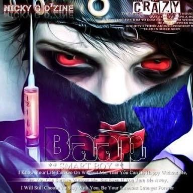 an advertisement for crazy o'zine featuring a demon with red eyes and black hair