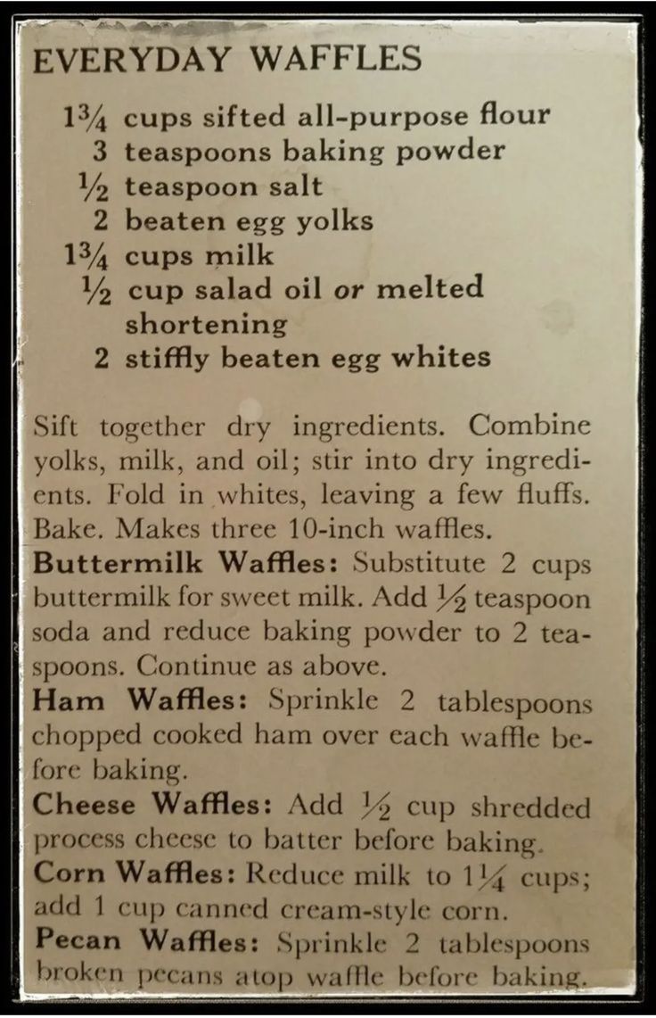 an old recipe is shown with instructions for making waffles and other breakfast foods