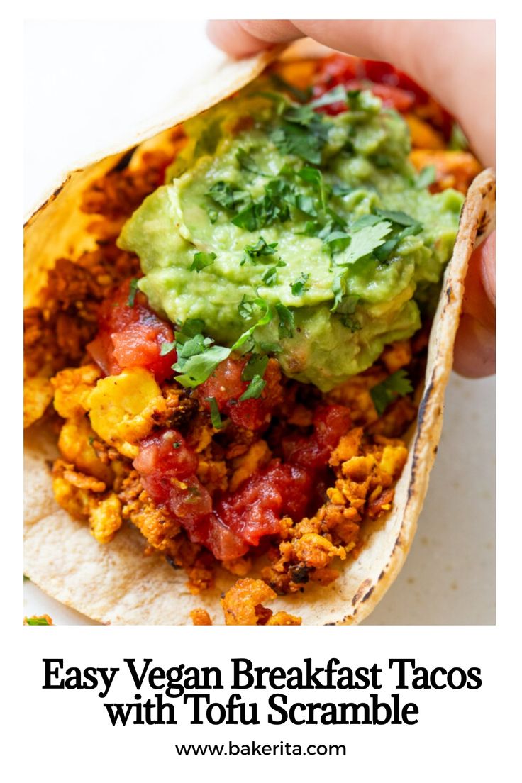 easy vegan breakfast tacos with tofu scramble on a tortilla shell