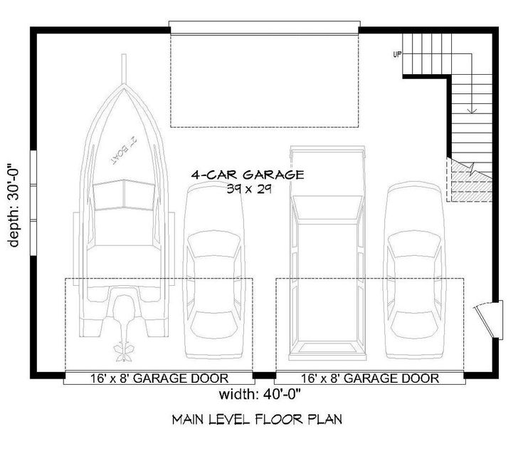 the floor plan for a 3 car garage