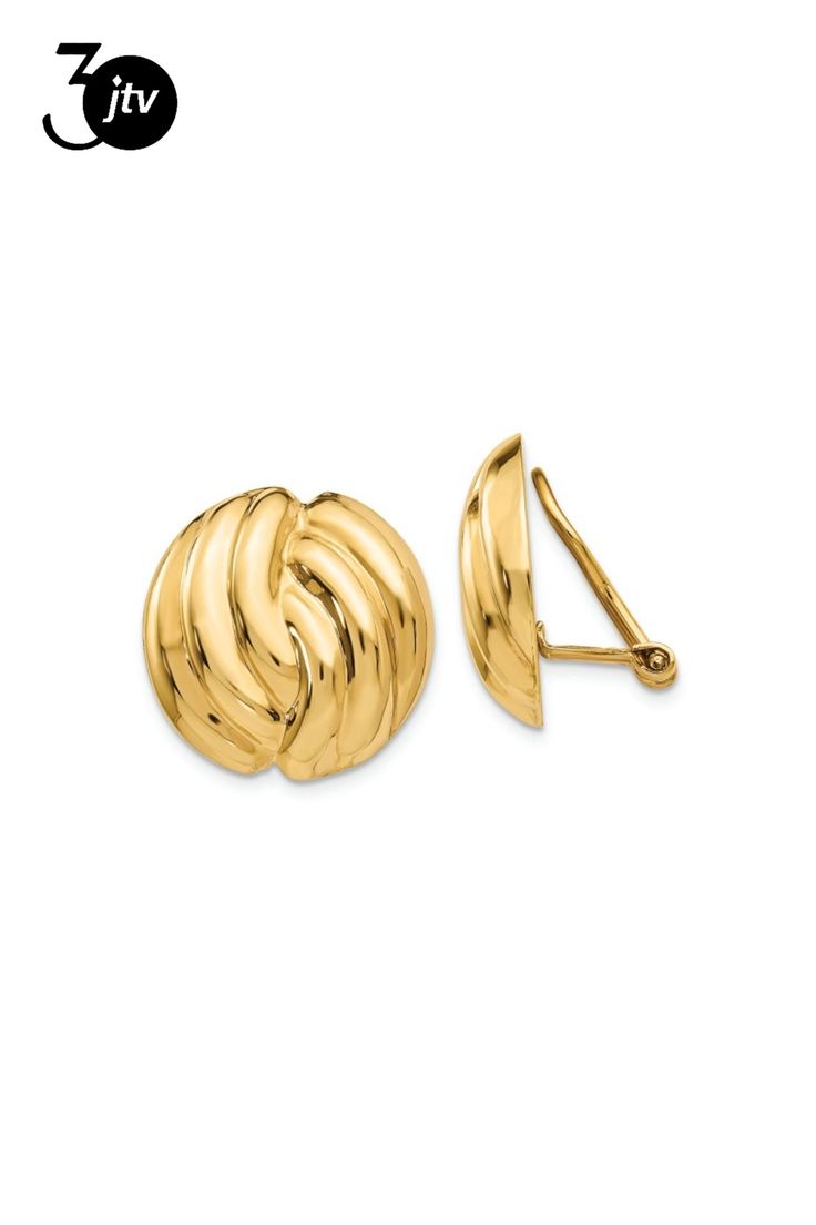 14k yellow gold polished non-pierced stud earrings. Measure approximately 3/4"L x 11/16"W. Classic Gold-tone Round Clip-on Earrings, Classic Round Gold-tone Clip-on Earrings, Gold-tone Tarnish Resistant Huggie Earrings For Formal Occasions, Classic Gold-tone Drop Clip-on Earrings, 14k Yellow Gold Clip-on Huggie Earrings, Gold-tone 14k Gold Earrings For Anniversary, Elegant Yellow Gold Huggie Earrings With Polished Finish, Clip-on Gold Jewelry In 14k Gold, Gold 14k Gold Clip-on Jewelry