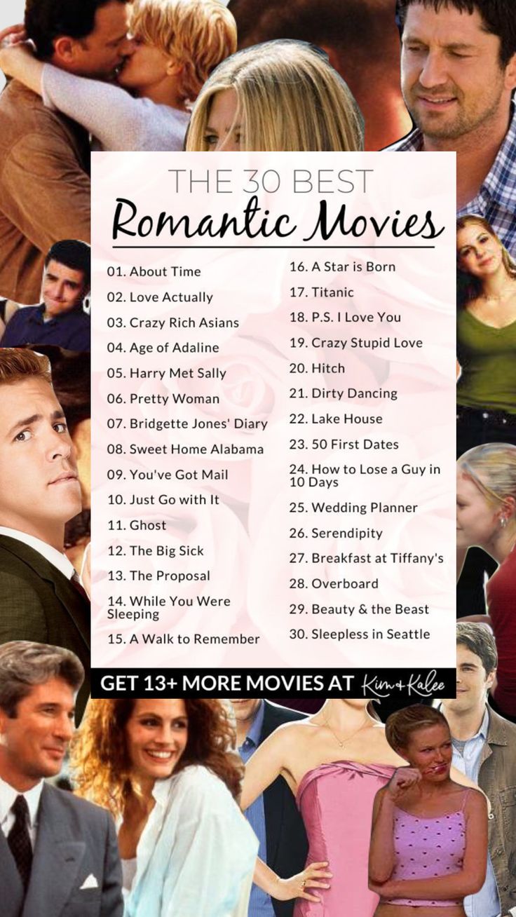 the movie poster for romantic movies with pictures of people and their names in white paper