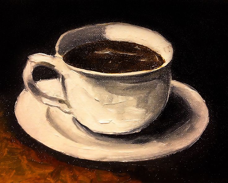 a painting of a cup of coffee on a saucer