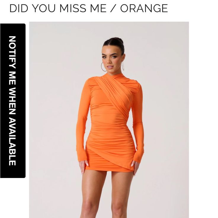 Your All Over Ruched Fit Dress With Long Sleeve Detail & Full Ruched Back, Your Curves Will Love This Fit So Much! Stretch Soft Touch Ruched Mini Dress Mollie Wears Size S / Natalie Wears L Want A Smooth Fit? Wear With 'Our Little Secret' Shapewear Orange Draped Dress For Party, Orange Draped Party Dress, Orange Ruched Mini Dress For Spring, Orange Ruched Mini Dress For Date Night, Orange Ruched Mini Dress For Cocktail, Orange Ruched Mini Dress For Night Out, Flirty Ruched Orange Dress, Flirty Orange Ruched Dress, Orange Ruched Mini Dress With Stretch