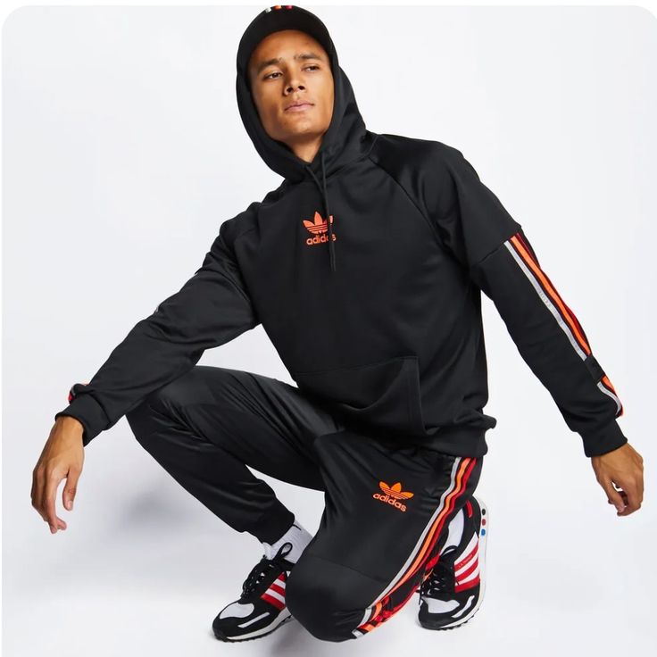 Brand New With Tag Black Sportswear Sweatshirt, Black Sweatshirt For Streetwear, Black Hoodie Sweatshirt For Sportswear, Black Hoodie For Streetwear, Sporty Black Sweatshirt With Drawstring Hood, Black Athleisure Hoodie For Streetwear, Black Sportswear Hoodie With Ribbed Cuffs, Athleisure Hoodie With Three Stripes For Streetwear, Three Stripes Crew Neck Hoodie For Streetwear