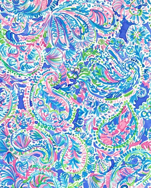 an artistic pattern with blue, pink and green colors