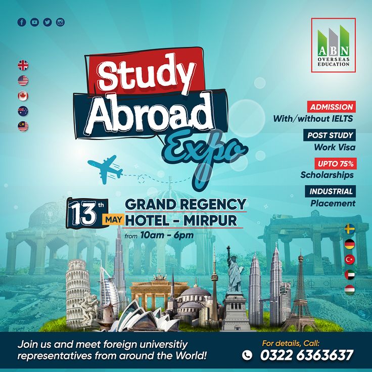 an advertisement for the study abroad expo, which is set to be held in india