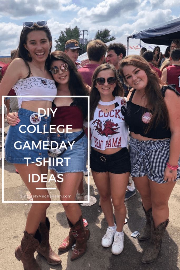 three girls standing next to each other with the words diy college gameday t - shirt ideas