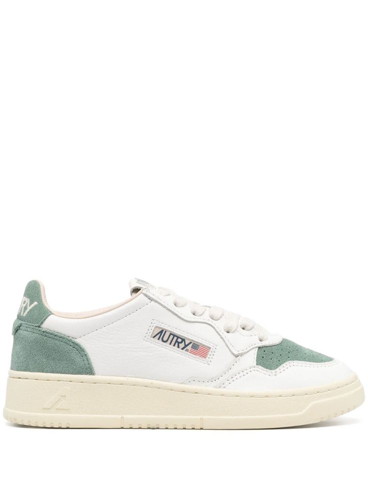 white/jade green calf leather smooth grain suede panelling panelled design perforated toebox logo patch to the side logo patch at the tongue embroidered logo to the rear logo at the sole round toe branded leather insole flat rubber sole front lace-up fastening This piece comes complete with a protective dust bag. Autry Sneakers, Lipstick Bag, Chain Strap Bag, Oversized Tote Bag, Embroidered Shoes, Floral Shoes, White Jade, Mens Scarves, Suit Accessories