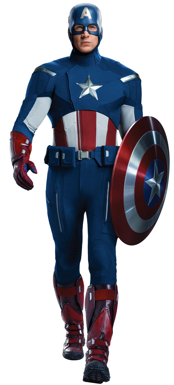 a man dressed as captain america holding a shield