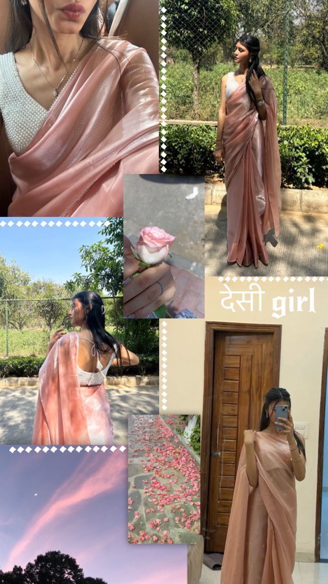 a collage of photos with women in sari