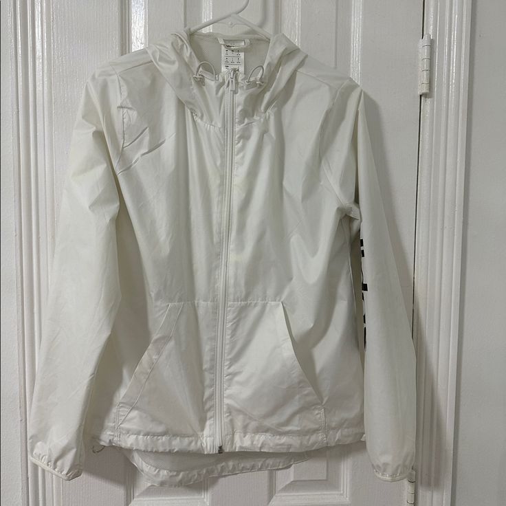 Adidas White Windbreaker Jacket Women’s Size Small Never Worn Perfect Condition White Adidas Hooded Windbreaker, White Hooded Adidas Windbreaker, Adidas White Outerwear For Spring, White Adidas Outerwear For Spring, Spring Adidas Outdoor Outerwear, Adidas Spring Outdoor Outerwear, Adidas Outdoor Outerwear For Spring, White Track Jacket For Outdoor, White Adidas Windbreaker For Spring