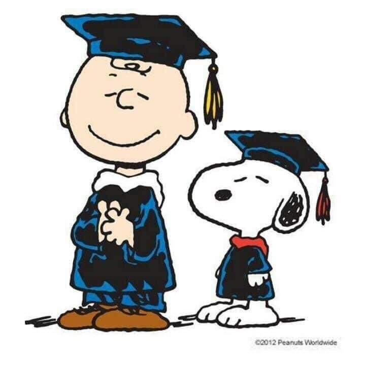 a drawing of a person and a dog dressed in graduation clothes with a hat on