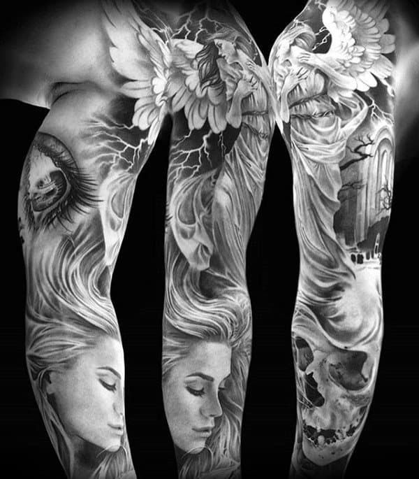 some tattoos that are on the arm and leg