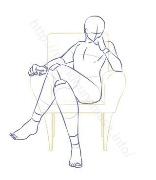 a drawing of a person sitting in a chair with their legs crossed and one foot up