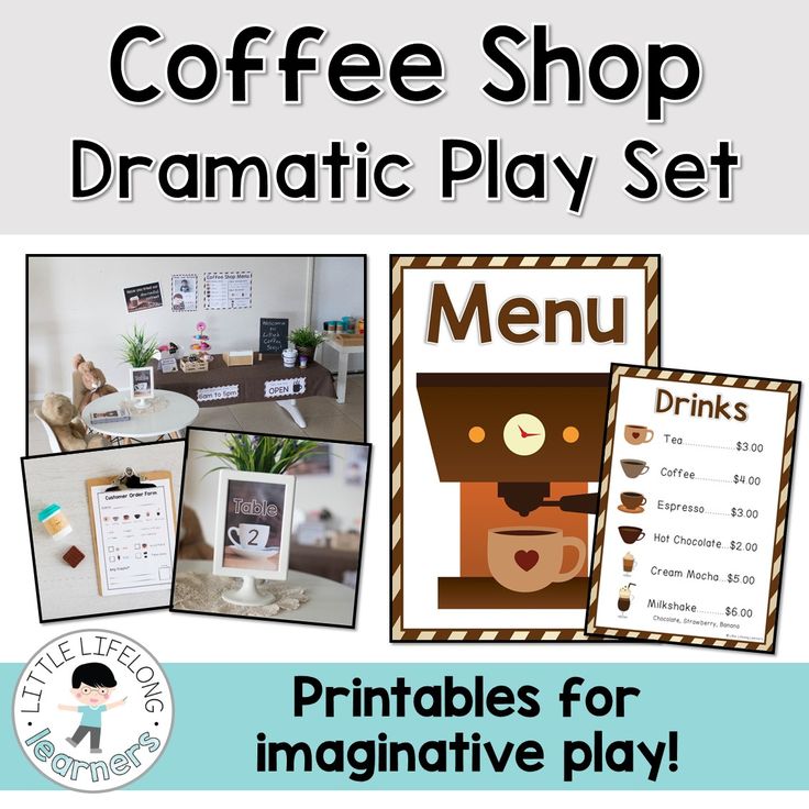 the coffee shop dramatic play set includes pictures and instructions to make it fun for kids