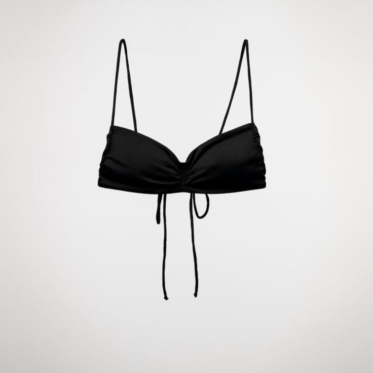 Nwt! Zara Ruched Bikini Top Black Size M Chic Ruched Swimwear For Summer, Black Ruched Bandeau Swimwear, Party Swimwear With Ruched Triangle Top, Party Triangle Top Ruched Swimwear, Chic Black Swimwear With Ruched Back, Black Ruched Tankini For The Beach, Zara Black Swimwear For Beach, Black Ruched Swimwear For Summer, Zara Beachwear For Vacation