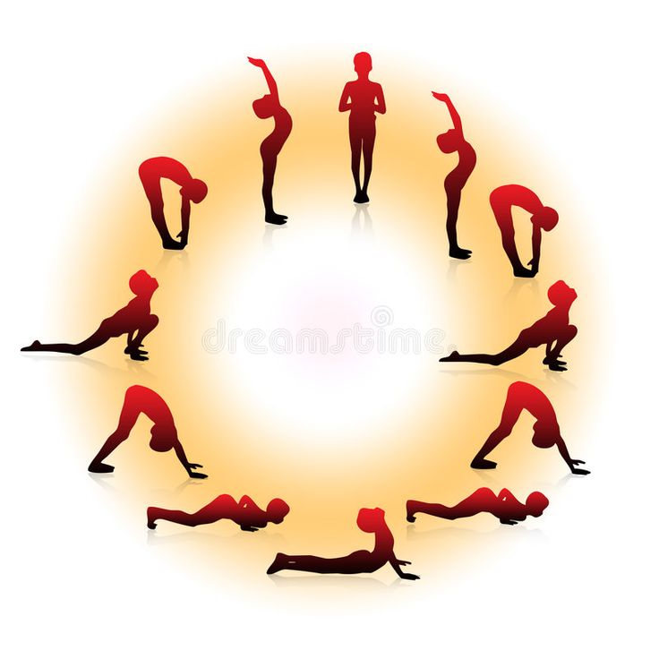 silhouettes of people doing yoga in a circle