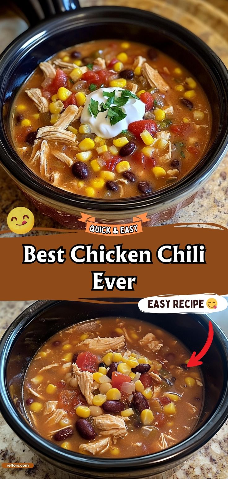 the best chicken chili ever is in this crock pot and it's ready to be eaten