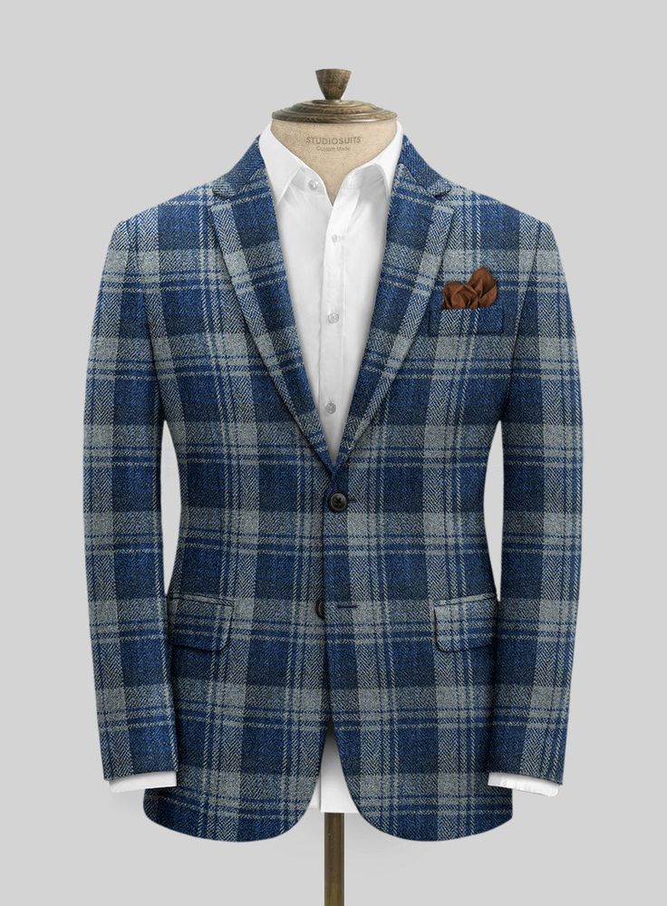 Make brilliant modernity in your fashion with additional flawlessness in your tweed collection. Tailored with pure wool fabric, our Harris Tweed Blue Tartan Jacket is woven in a checks pattern with various shades of fresh and crisp blue color that shows clear signs of prosperity in your look. In addition, this custom-made piece is a great partner for your winter celebrations or casual work wear, which will spruce up your appearance. So wear our fabulous piece that presents itself with a bounty o Luxury Plaid Tweed Jacket Single Breasted, Luxury Plaid Single Breasted Tweed Jacket, Luxury Plaid Single-breasted Tweed Jacket, Luxury Plaid Tweed Jacket With Welt Pockets, Luxury Plaid Wool Tweed Jacket, Luxury Plaid Tweed Jacket With Long Sleeves, Luxury Plaid Long Sleeve Tweed Jacket, Luxury Long Sleeve Plaid Tweed Jacket, Blue Wool Suits For Fall