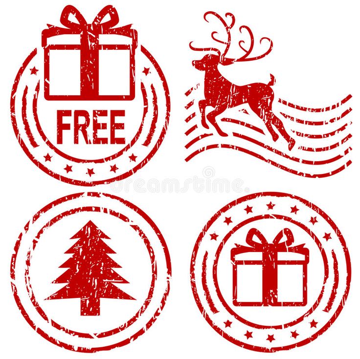 christmas stamps with presents and reindeers on white background stock photo - image 34978