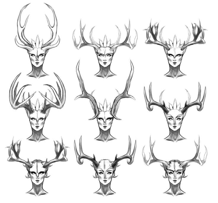 the head and shoulders of an evil woman with horns on her head, in various angles