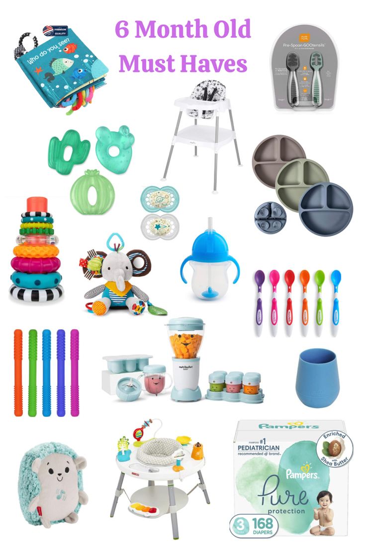 a collage of baby products and toys for 6 month old boys to play with