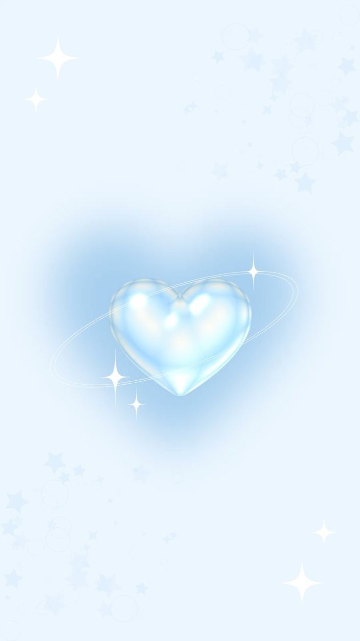 a heart shaped object floating in the air with stars around it on a blue background