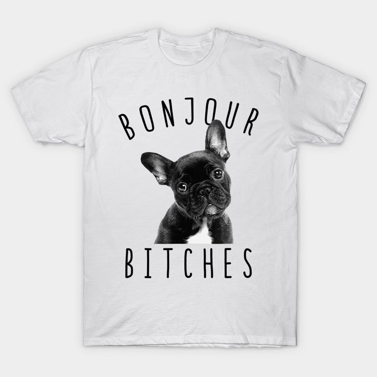 Bonjour Bitches French Bulldog -- Choose from our vast selection of Crewneck and V-Neck T-Shirts to match with your favorite design to make the perfect custom graphic T-Shirt. Pick your favorite: Classic, Relaxed Fit, V-Neck, Tri-Blend, Dolman Extra Soft Tri-Blend, Slouchy V-Neck, Slouchy, Premium, Heavyweight, Curvy, Ringer, and Curvy V-Neck. Customize your color! For men and women. French Bulldog Shirt, Bulldog Shirt, French Quotes, French Bulldog, Bulldog, Graphic T Shirt, V Neck T Shirt, Shirt Designs, Graphic Tshirt