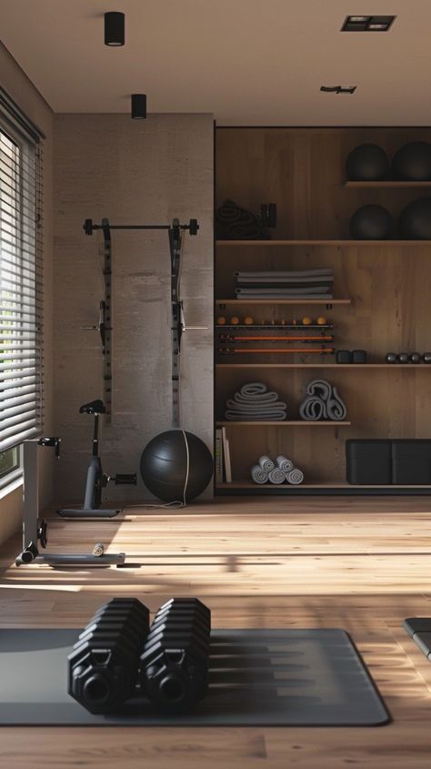 there is a yoga mat and exercise equipment in the room