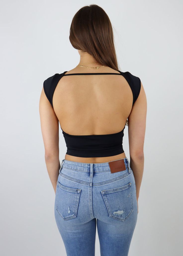 City Chic Top ★ Black – Rock N Rags Versatile Backless Top For Night Out, Black Stretch Top With Cutout Back, Casual Crop Top With Built-in Bra And Short Sleeves, Casual Short Sleeve Crop Top With Built-in Bra, Fitted Crop Top With Cutout Back For Spring, Versatile Stretch Crop Top For Night Out, Trendy Fitted Backless Crop Top, Edgy Stretch Backless Top, Edgy Backless Stretch Top