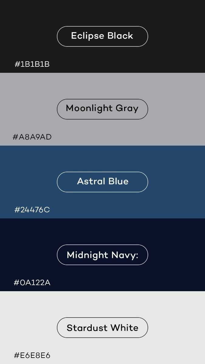 the font and color palettes used to create this logo for midnight gray, midnight blue, midnight white