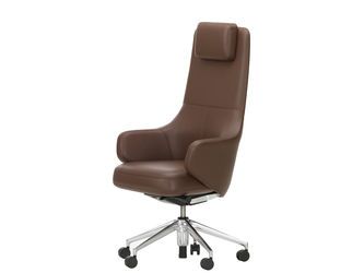 a brown office chair sitting on top of a metal casteor wheel base with wheels