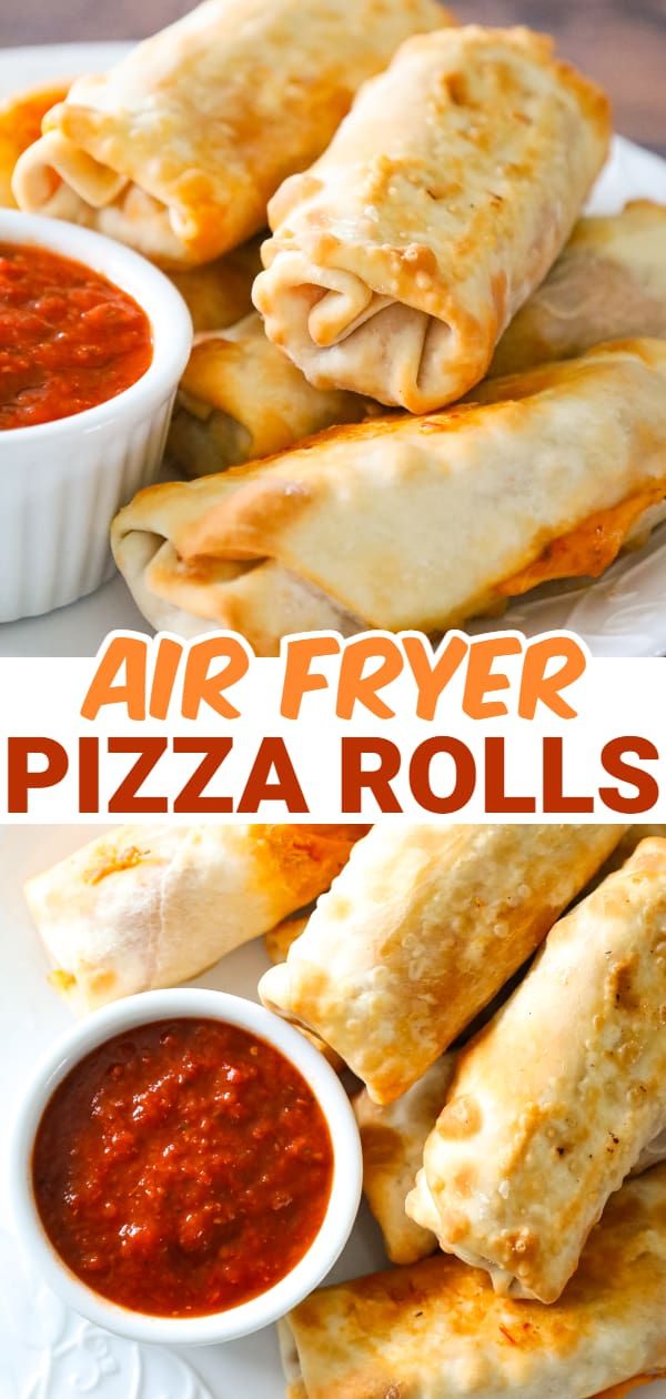 air fryer pizza rolls on a plate with dipping sauce