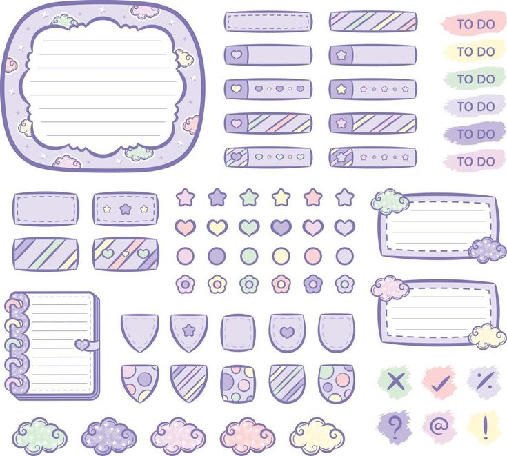 a set of pastel colored stickers and labels for scrapbooking or crafts