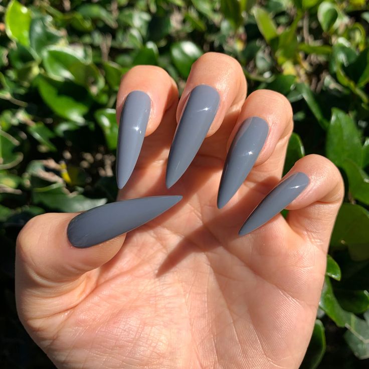 Grey Stilletto Nails, Nardo Grey Nails, Fake Nails Summer, Summer Spring Nails, Stiletto Press On Nails, Fly Nails, Acrylic Nail Polish, Elegant Nail, Long Stiletto