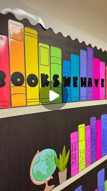 a book shelf with books on it and the words books we have written in different colors