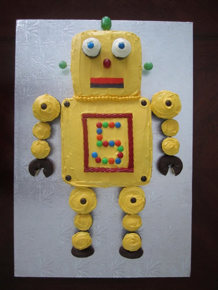 a birthday cake made to look like a robot